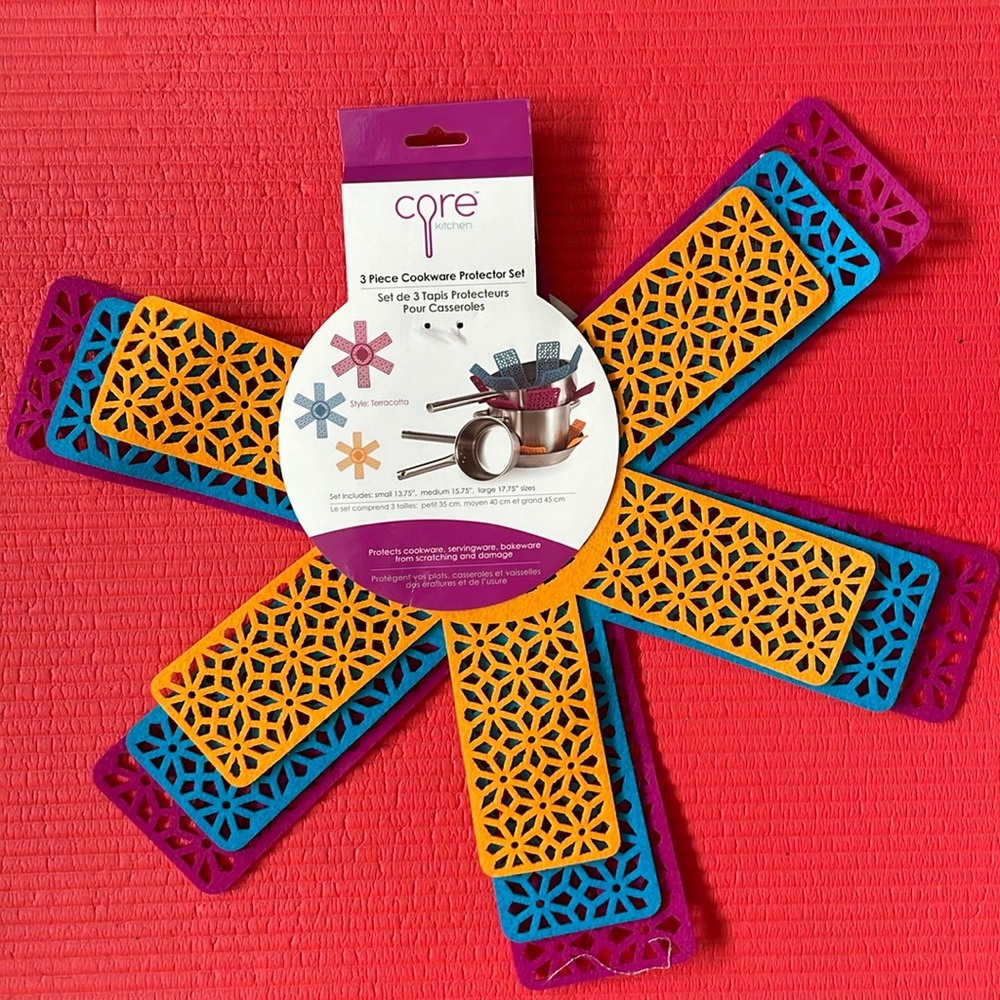 🛍 Bundle Deal! 3 piece cookware protection pads orange/teal/fuchsia